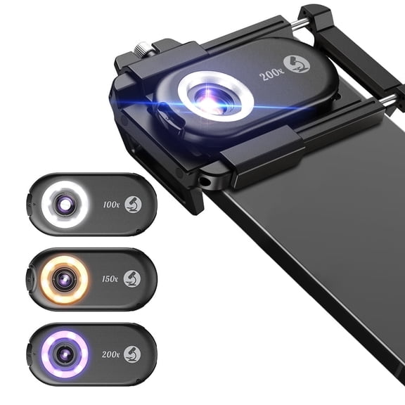 APL 3-in-1 Nano Zoom Phone Micro Lens, 100X/150X/200X, LED UV Light, Universal Clip, Android/iPhone Compatible