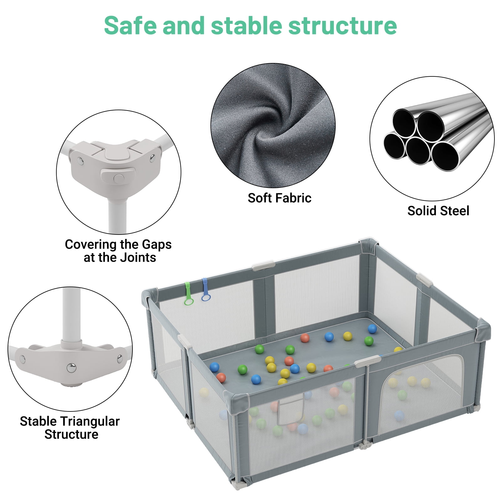 73“×61” Baby Playpen with Mat, Extra Large Baby PlayYards,Child Play Yard with Breathable Mesh for Indoor&Outdoor, Deep Gray