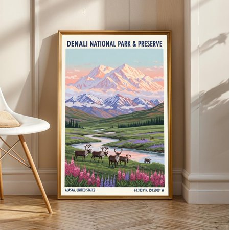 Denali National Park Art Print: Alaska Mountain Landscape Wall Decor, Unframed Poster Size 16x24