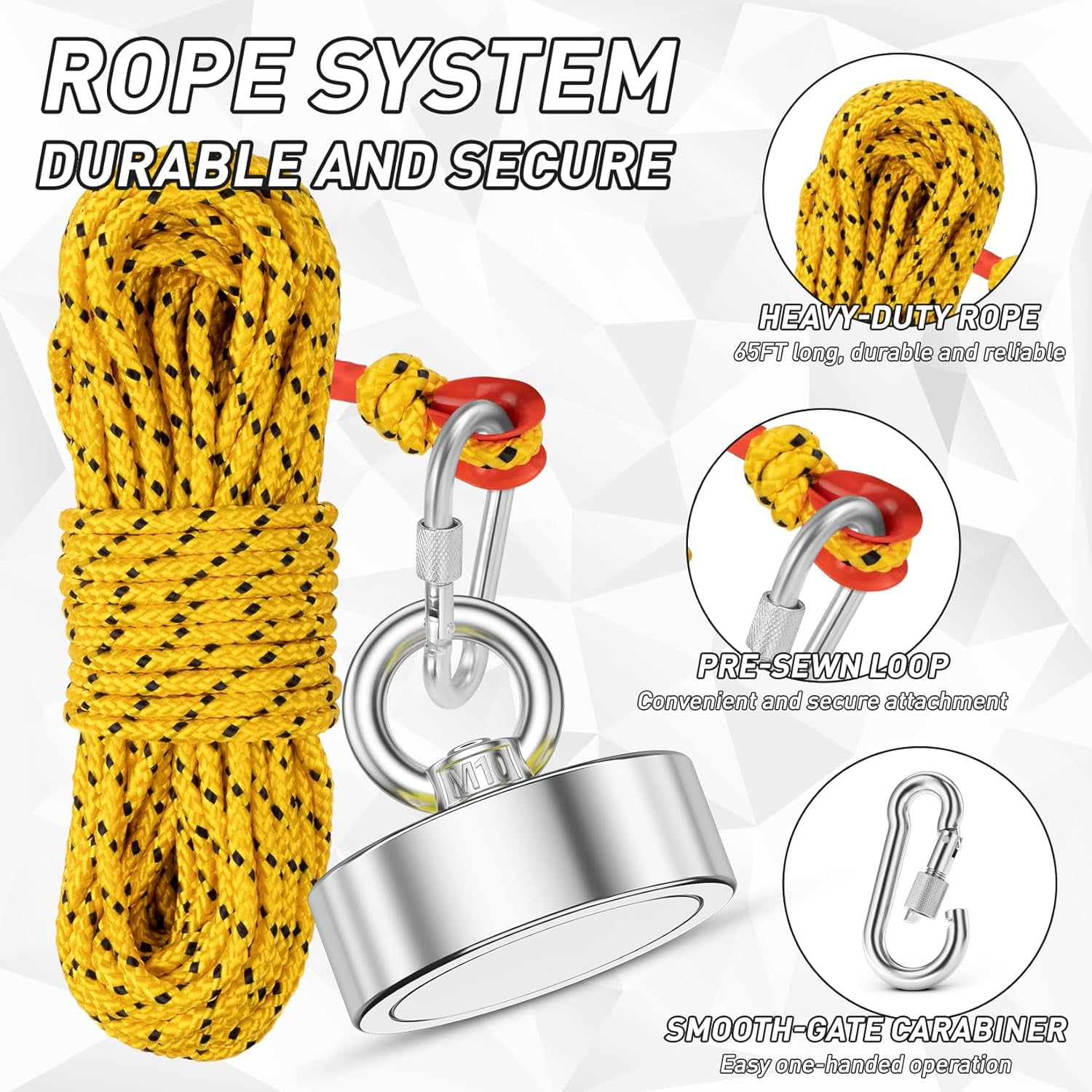 FINDMAG Magnet Fishing Kit, 1000 lbs Strong N52 Magnet for Fishing, Diameter 2.95inch(75mm), Fishing Magnet with Case, Gloves, 65ft Rope, Backpack, Scraper, 10 Piece Complete Set Fishing Magnet Kit