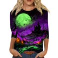thumbnail image 2 of Women's Fall Halloween 3/4 Sleeve Crew Neck Shirt Vintage Graphic Tee Funny Family Party Matching Holiday Tops, 2 of 7