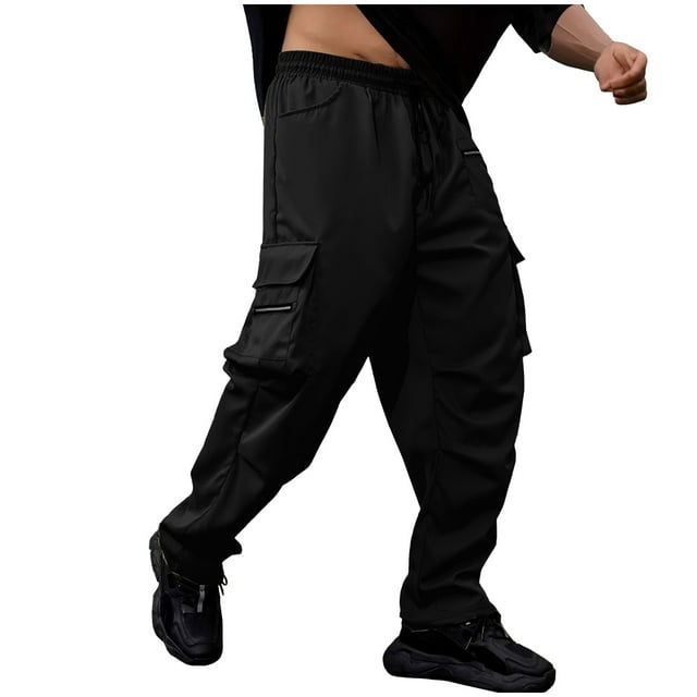 Men's Casual Pants, Drawstring Elastic Waist with Pockets, Solid Color Design for Comfortable Daily Leisure Wear