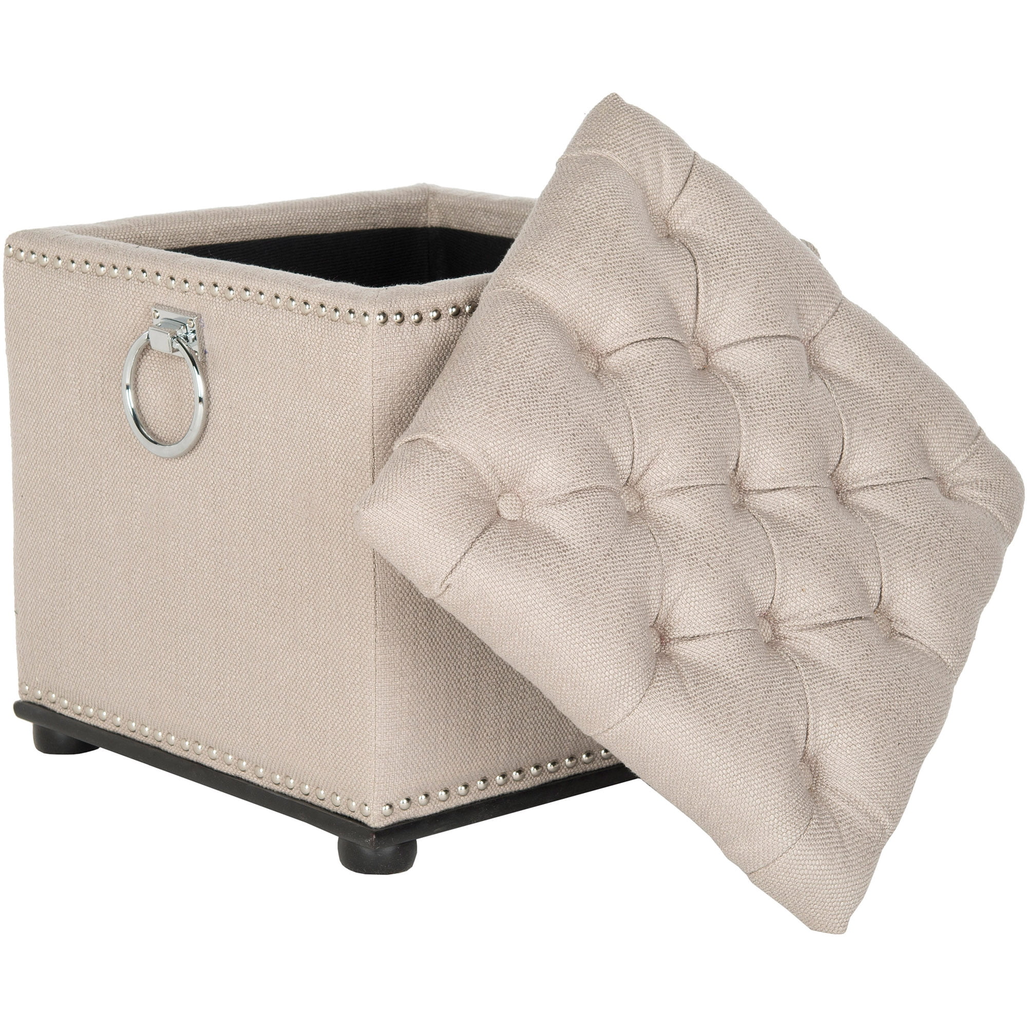 SAFAVIEH Arturo Modern Glam Storage Ottoman w/ Silver Nail Heads, Beige