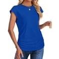 thumbnail image 3 of UVN Womens Blouses Summer Crew Neck Vacation Shirt for Women Cap Sleeve Dressy Casual Pleated Tops, 3 of 9