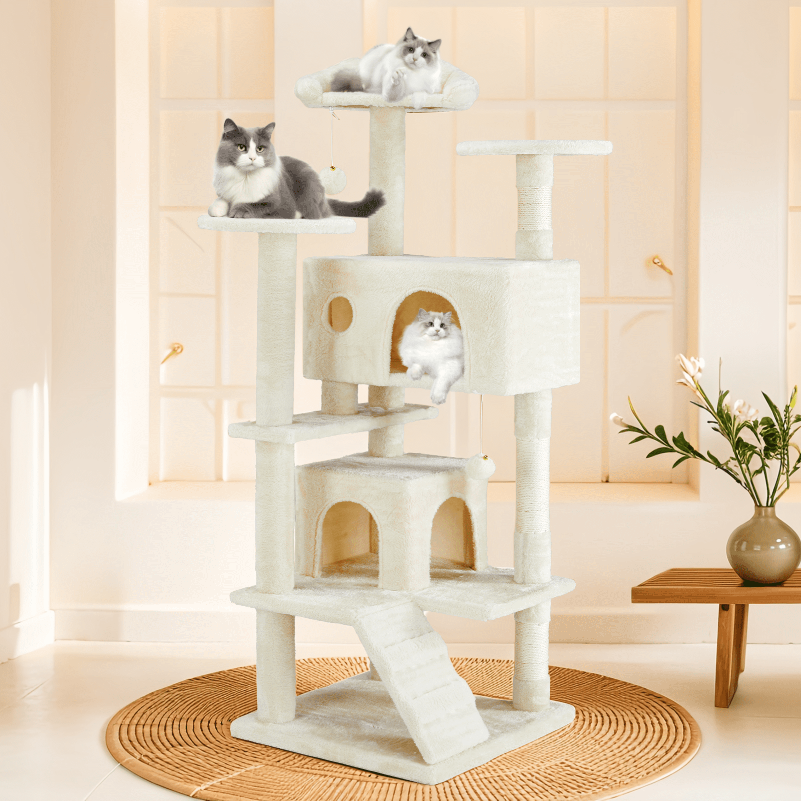 Aukfa Large Cat Tree Cat Tower Condo with Scratching Post for Adult Cats Kittens,Beige