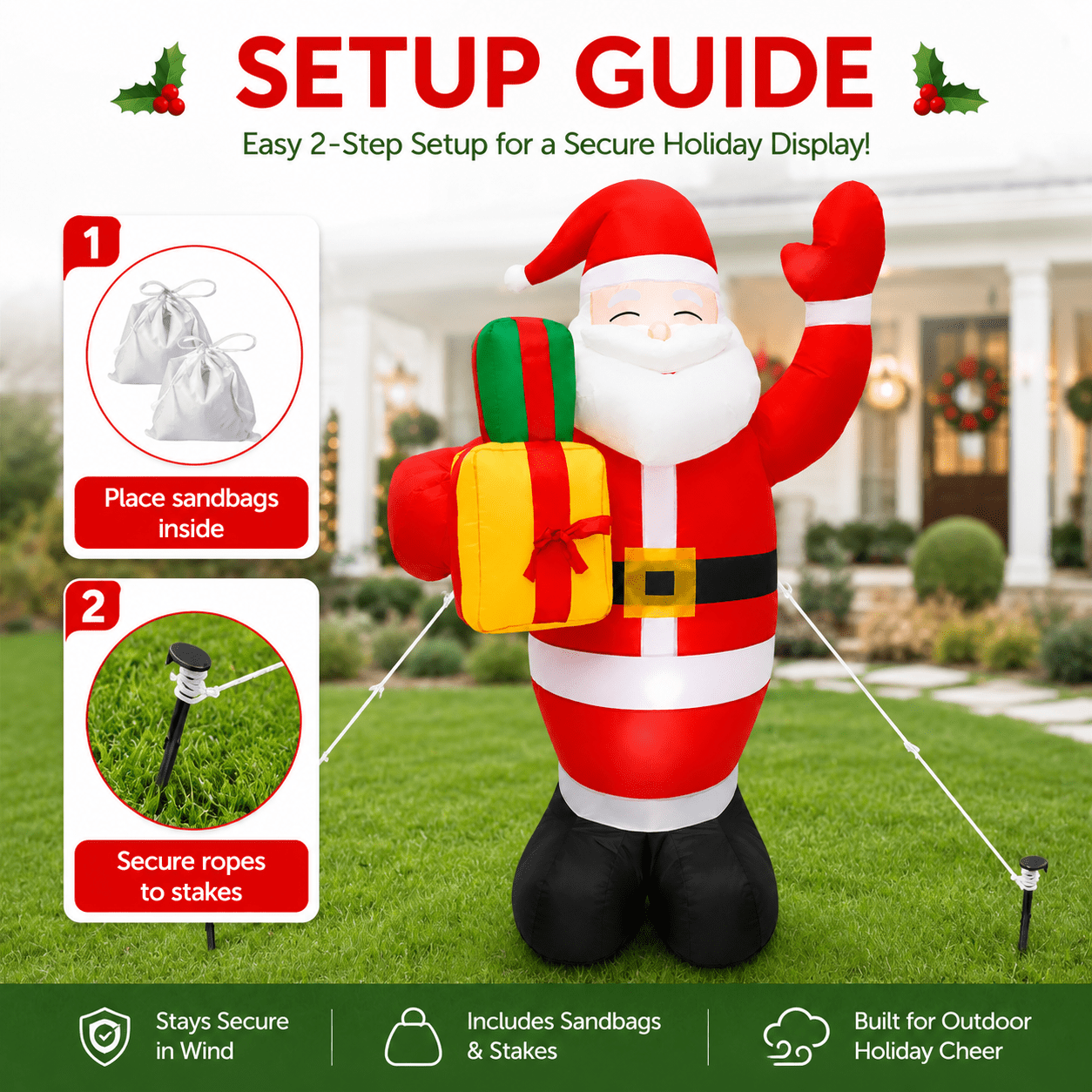 5FT Christmas Inflatable Santa Claus, Outdoor Yard Decoration with Rotating  LED Lights