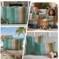 thumbnail image 4 of Teal Brown Wooden Outdoor Pillow Covers 16x16 Set of 2,Waterproof Patio Throw Pillowcase Protectors,Farmhouse Vertical Striped Art Decorative Pillow Shams Cushion Covers for Seat Bed Couch Sofa, 4 of 8