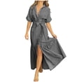 thumbnail image 2 of ClodeEU Women's V Neck Short Sleeve Wrap Maxi Dress,Casual Flowy A-Line Sundress with Waist Tie and Slit Black,Women's Plus L, 2 of 5