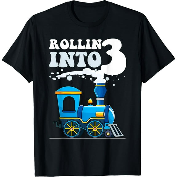 Rollin' Into 3 Train 3rd Birthday Party Three Years Old Boys T-Shirt