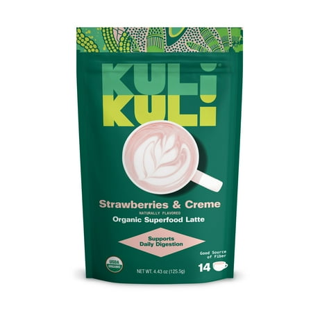 Kuli Kuli Strawberries and Crème Organic Superfood Latte Powder, No Caffeine Coffee Alternative for Gut Health and Daily Digestion, 4.43 oz