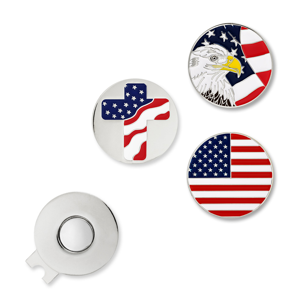 PinMart’s American Pride 3 Pack Ball Markers and Hat Clip Golf Accessories for Men