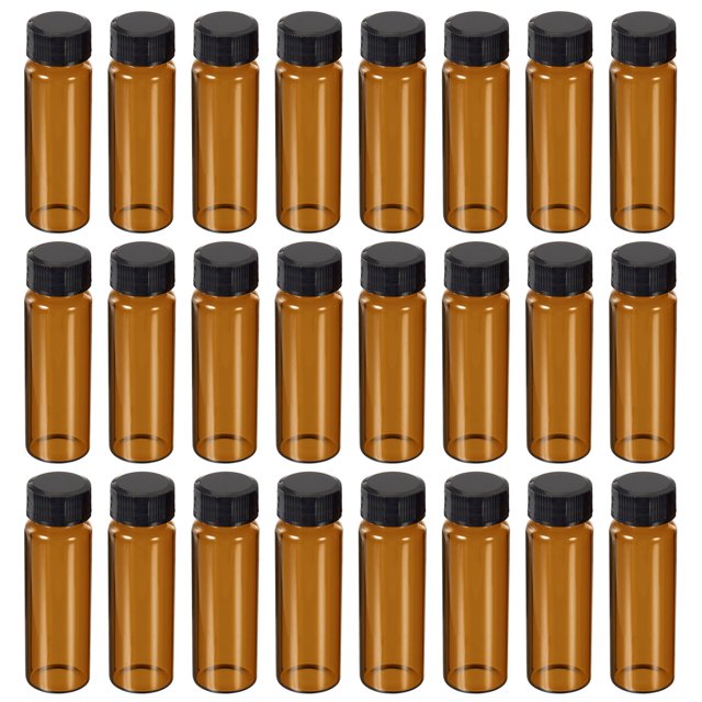 Unique Bargains 15mL Reagent Media Bottle 24 Pack Round Glass Storage Bottles Plastic Screw Cap for Lab Home, Amber