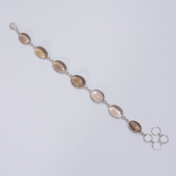 Fabulous Top Grade Qualite 100% Natural Smoky Quartz Oval Shape Ethnic Style Handmade Jewelry 925 Steling Silver Bracelet 7-8" WSJ-5220