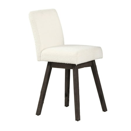 Ghy 25 Inch Swivel Counter Chair Set of 2, White Textured Upholstery, Brown