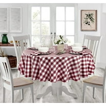 Home Bargains Plus Oval Fabric Tablecloth, Country Rustic Buffalo Plaid, 60 x 84 Inch, Indoor Outdoor Easy Care Dining Table Cover, Checkered Cottage Gingham, Burgundy
