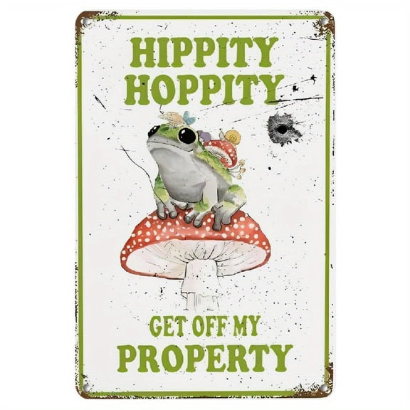 Hippity Hoppity Get Off My Property Frog Room Sign  Vintage Metal Tin No Trespassing Warning Sign, Retro Mushroom Wall Decorations, Funny Bedroom Door Decor, Wall Hanging, 8 X 12 In