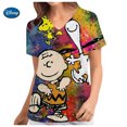 thumbnail image 3 of Camiseta de Snoopy de Estados Unidos para mujer, uniformes de trabajo hospitalarios informales, ropa de trabajo de cuello en V y manga corta, ropa de enfermera de dibujos animados para mujer, 3 of 5