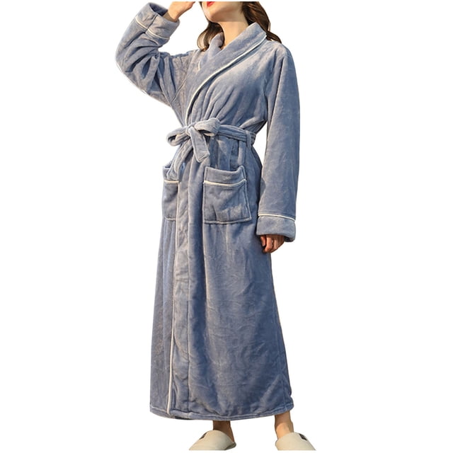 Timegard Womens Bathrobe Long Sleeve Lapel Neck Nightgowns Long Plush Robes Fall Winter Warm Comfy Robe
