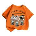 thumbnail image 3 of Gelikeya Toddler Kids Girls Shirts Size 6-8 Fashion Cute Printed Casual Round Neck Short Sleeve Shirts Back to School Tops Summer Clothing Orange 6-8 Years, 3 of 5
