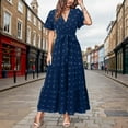 thumbnail image 2 of Riforla Womens Boho Dot Maxi Dresses Wrap V Neck Flutter Short Sleeve Solid Tie Belt A Line Tiered Flowy Long Dresses Solid Midi Dress Navy S, 2 of 5