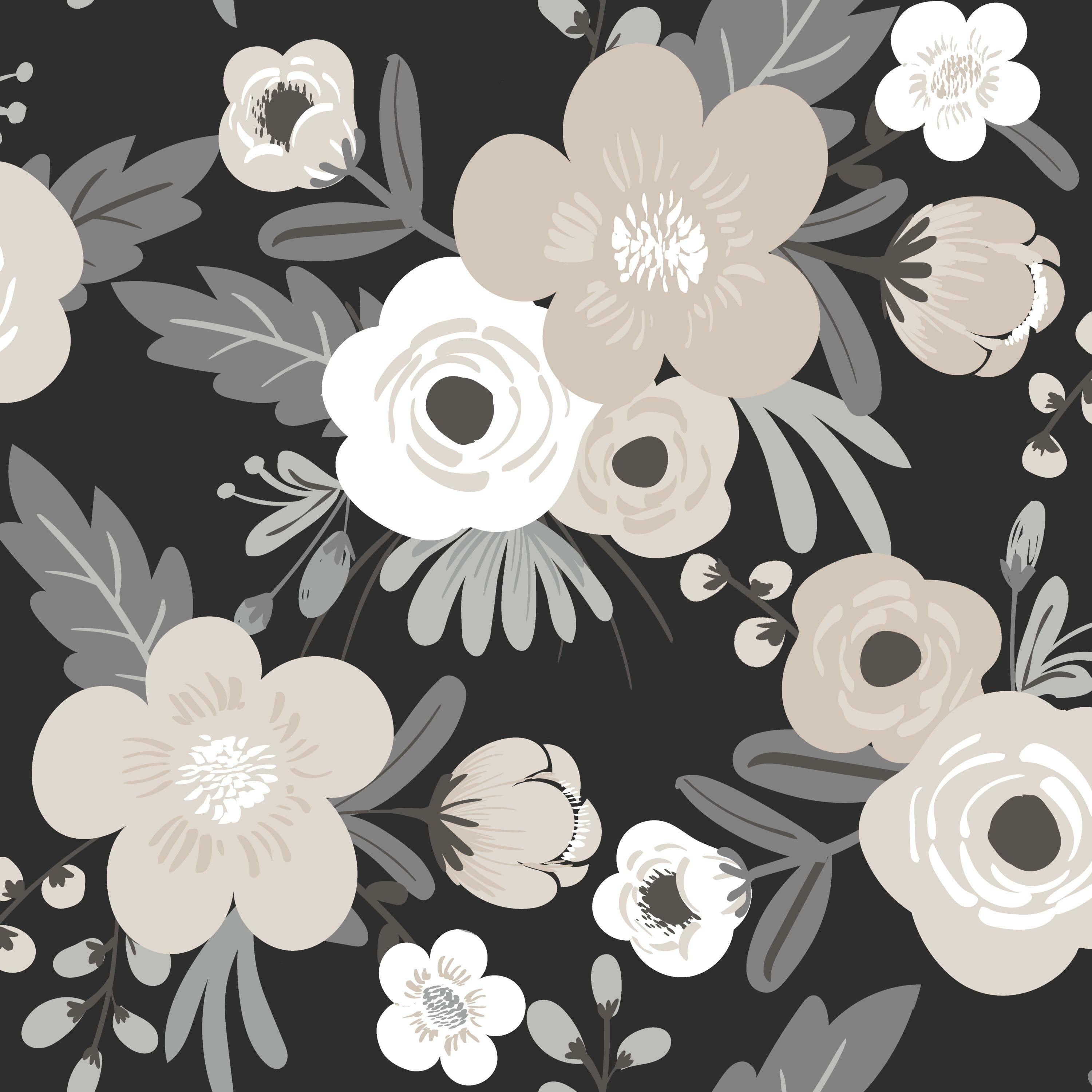 RoomMates Poppy Floral Black Peel and Stick Wallpaper