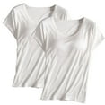 thumbnail image 2 of Bovxnpu Women's Pajama Tops Short Sleeve Sleep Shirt Summer Loungewear 2PC Cotton Short Sleeve Crew Neck Bralette Top Built-in Cup Women Sleepwear, 2 of 3