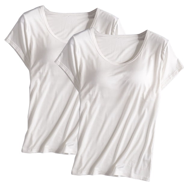 Pijama de manga corta para mujer, 2 piezas, color liso, cuello redondo, manga corta, con copa acolchada, ropa de casa, pijama de manga corta, pijama para mujer