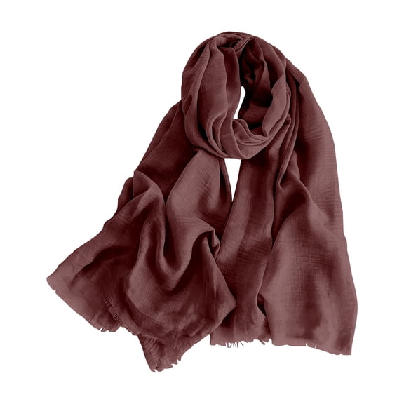 Lightweight Cotton Linen Crinkle Long Scarf for Women All Season, Soft Fashion Beach Shawl Wrap with Breathable Fabric, Large Blanket Scarf for Travel and Outdoor Casual Wear,Brick Red