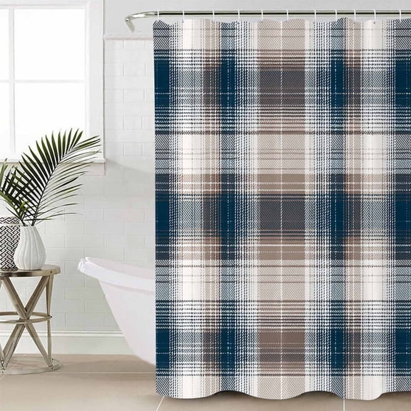 Shower Curtain for Bathroom Vintage Striped TextureWaterproof Bath Curtains Shower Curtains with Hooks,Blue Brown Color BlockBathroom Curtain Privacy Drapes for Bathtubs Toilet 36x72in
