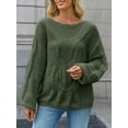 thumbnail image 5 of Womens Off One Shoulder Sweaters Boat Neck Cable Knit Long Lantern Sleeve Loose Fall Trendy Pullover Tops, 5 of 6