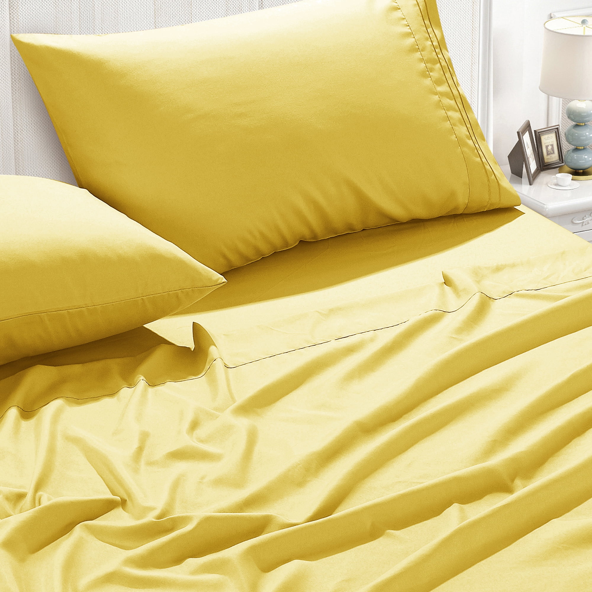4-Piece Set Bed Sheets, Bedding with Fitted Sheet, Flat Sheet & Pillowcases