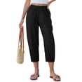 thumbnail image 2 of Capri Pants for Women Linen Barrel Petite Pants High Waisted Pull On Elastic Waist Casual Summer Capris Beach Vacation Trouser Black M, 2 of 6