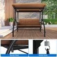 thumbnail image 4 of Uforic Porch Swing Bed 3-Seats Outdoor Patio Swing Heavy Duty Swing Chair with Adjustable Canopy Removable Cushion, Suitable for Adult in Garden, Poolside, Balcony, Brown, 4 of 5