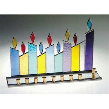 Judaica SF-GHM-9833 11-1/2'' x 8'' x 2'' Candle Menorah- Stained Glass Hanukkah