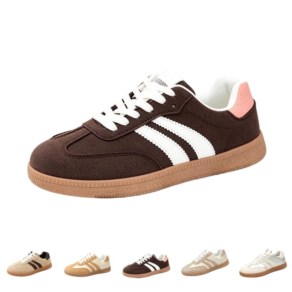 IEMIEMIEM Women's Fashion Sneakers Retro Gum Sole Lace Up Detail Casual Retro Walking Shoes-Gum Sole Casual Tennis-Anti Slip Trainers Brown 6.5 Wide
