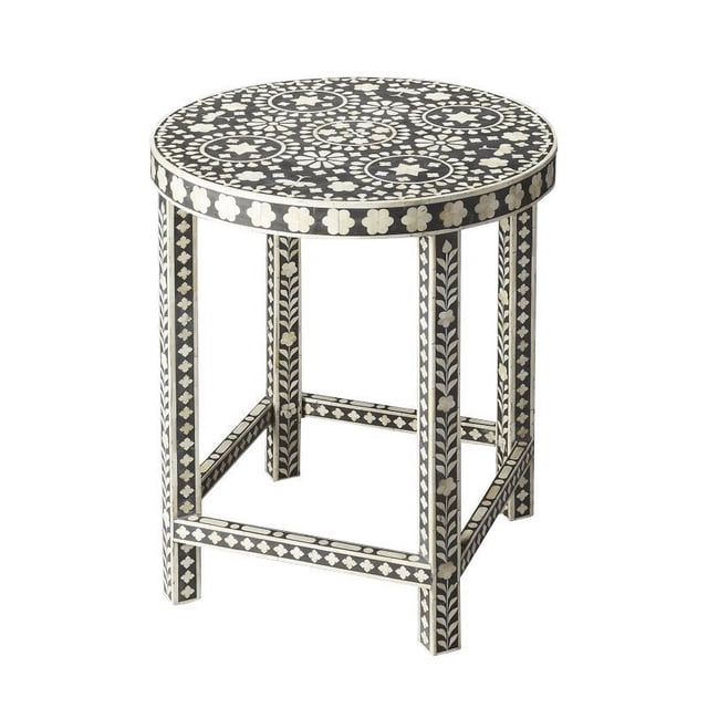 Butler Specialty Bone Inlay Round End Table in Black Bone Inlay