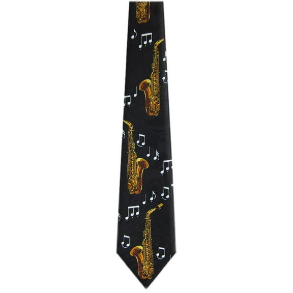 BuyYourTies - Mens Novelty Saxophone Necktie - Black Gold
