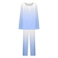 thumbnail image 7 of Scyoekwg Pajama Sets for Women Gradient Color Loungewear Matching Set Casual Button Round Neck Long Sleeve Tops and Pants Pajama Sets (Light Blue,L), 7 of 7