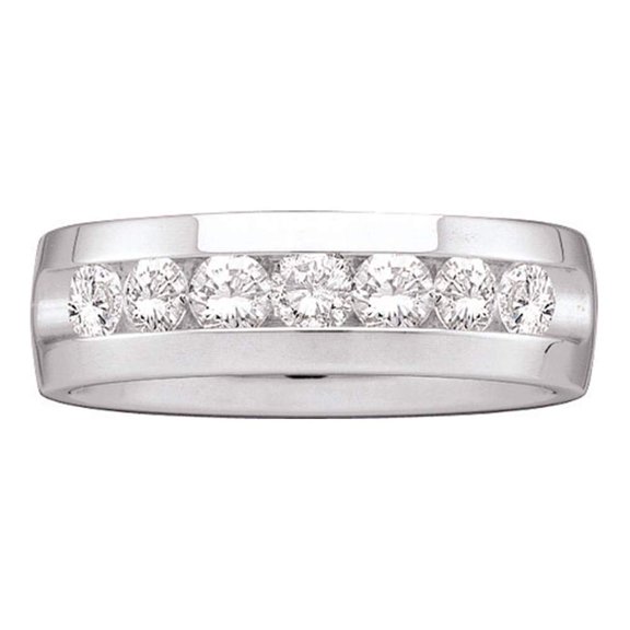14kt White Gold Mens Round Diamond Band Wedding Anniversary Ring 1-1/2 Cttw