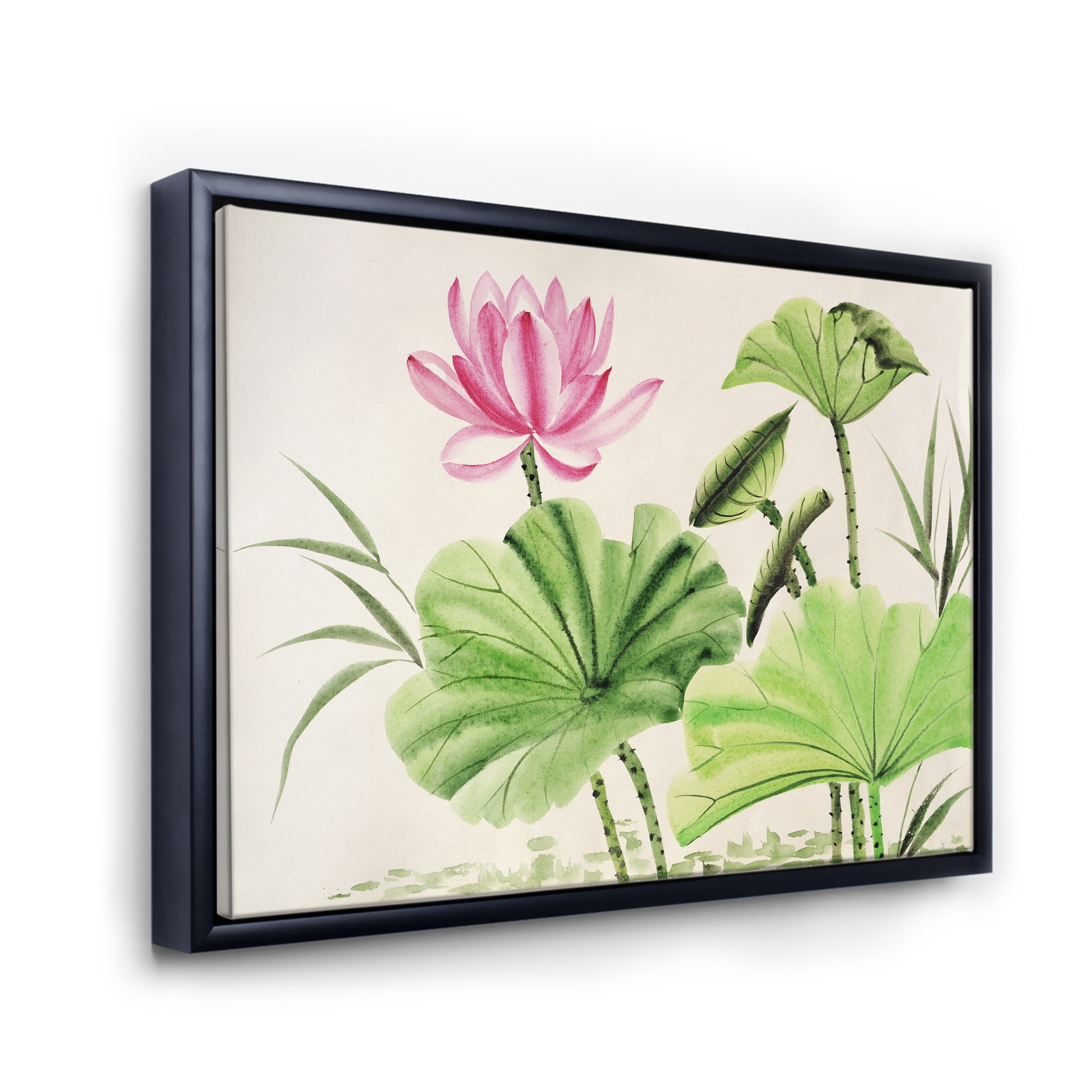 Designart 'Ancient Pink Lotuses In The Pond V' Traditional Framed Canvas Wall Art Print