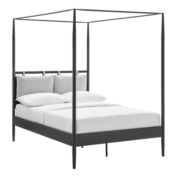 Maklaine 4-Poster Canopy Metal Full Platform Bed in Charcoal