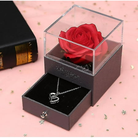 Cht-preserved Real Rose Necklace Gift Box Valentines Day Gifts ...