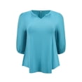 thumbnail image 4 of Blusas de Pascua para mujeres de talla grande Grace & Grandeur, con cuello en V, mangas 3/4, camisas elegantes y casuales, talla 4X, azul lago, 4 of 5