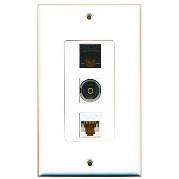 RiteAV - 1 Port Toslink and 1 Port Cat6 Ethernet White and 1 Port Cat6 Ethernet Black Decorative Wall Plate Decorative