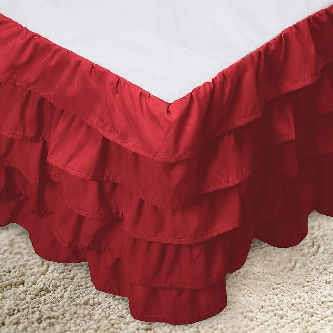 Elegant Comfort Leila Collection Multi-Ruffle Bed Skirt - 1500 Thread Count, Easy Fit Dust Ruffle, 15-Inch Drop, Wrinkle and Stain Resistant, Queen, Maroon Red