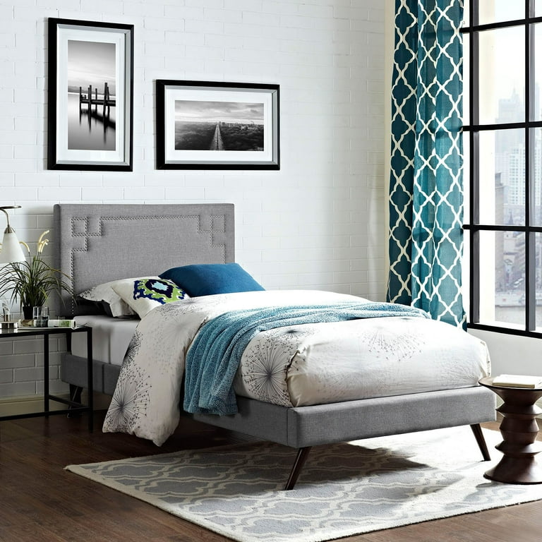 Josie Fabric Platform Bed Color Gray Size Full Type With Round Splayed Legs Walmart
