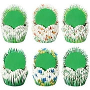 240 Pcs Flower Cupcake Liners - Paper, Disposable - Spring Petal Grass Shaped Cupcake Liners - 6 Colors - Party, Birthday, Easter