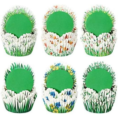 240 Pcs Flower Cupcake Liners - Paper, Disposable - Spring Petal Grass Shaped Cupcake Liners - 6 Colors - Party, Birthday, Easter