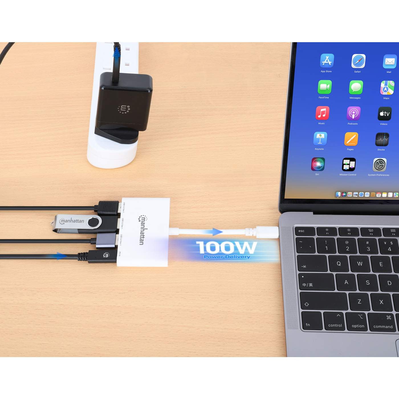 USB-C Dock/Hub, Ports (4): USB-A (x3) and USB-C, 5 Gbps (USB 3.2 Gen1 aka USB 3.0), With Power Delivery (100W) to USB-C Port (Note additional USB-C wall charger and USB-C cable needed), Universal for