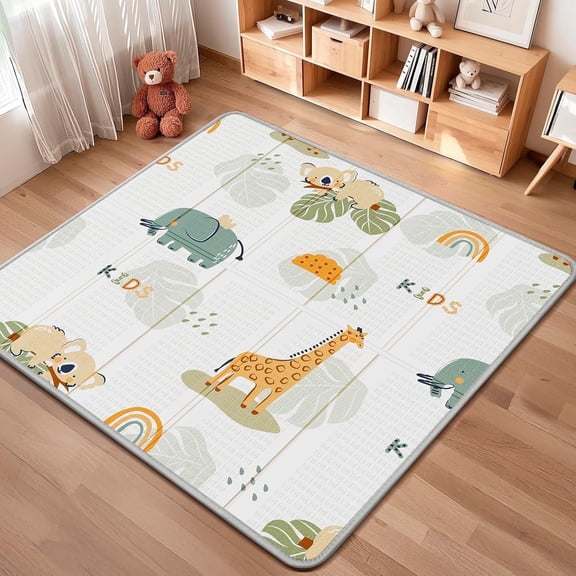 PIGLOG Giraffe Green Foam Baby Play Mat, 50x50, Double-Sided,Waterproof Playmats for Babies and Toddlers Kids, Safe Foam Playmat for Tummy Time